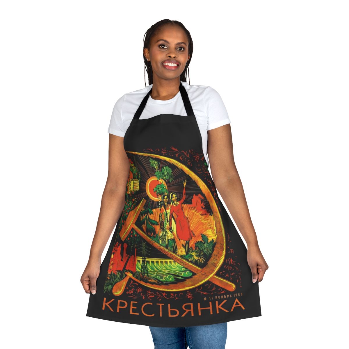 Peasant woman apron with Soviet-inspired revolutionary design