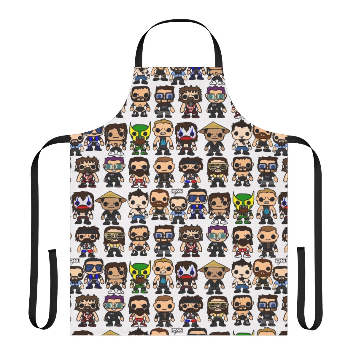 Custom vinyl figure-inspired apron for sports entertainment enthusiasts