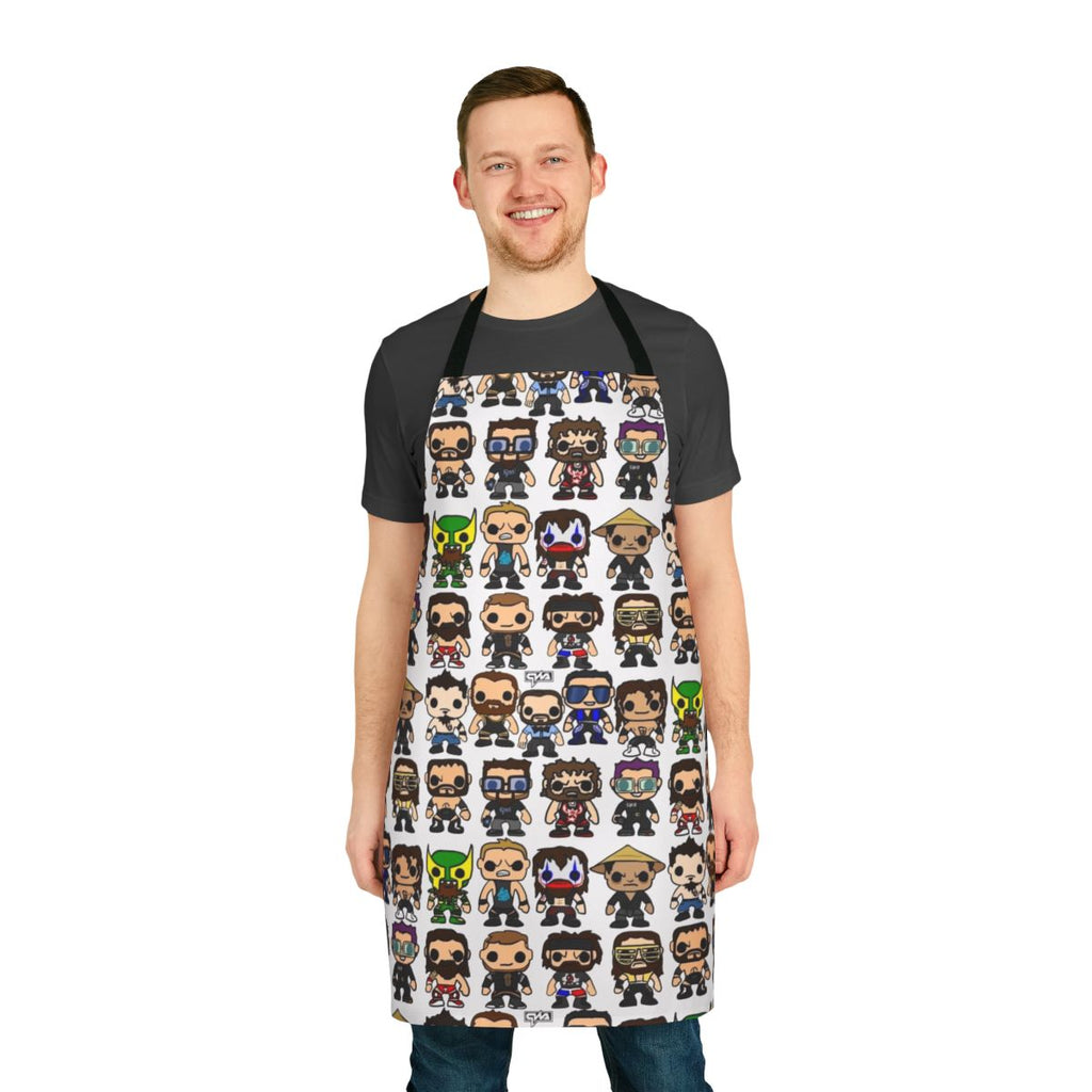 Custom vinyl figure-inspired apron for sports entertainment enthusiasts