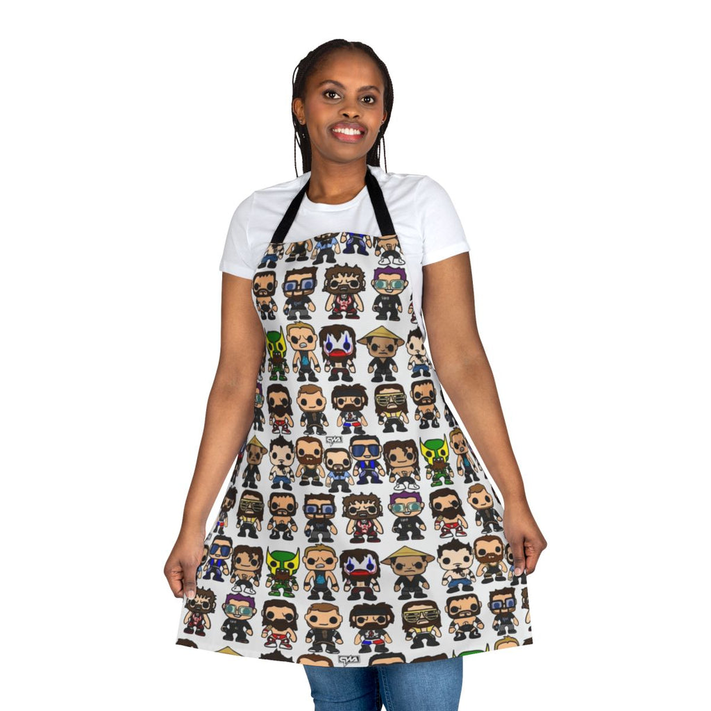 Custom vinyl figure-inspired apron for sports entertainment enthusiasts