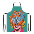 A colorful pop art-inspired apron featuring a fungus or cordyceps design, perfect for the kitchen or cooking enthusiasts.