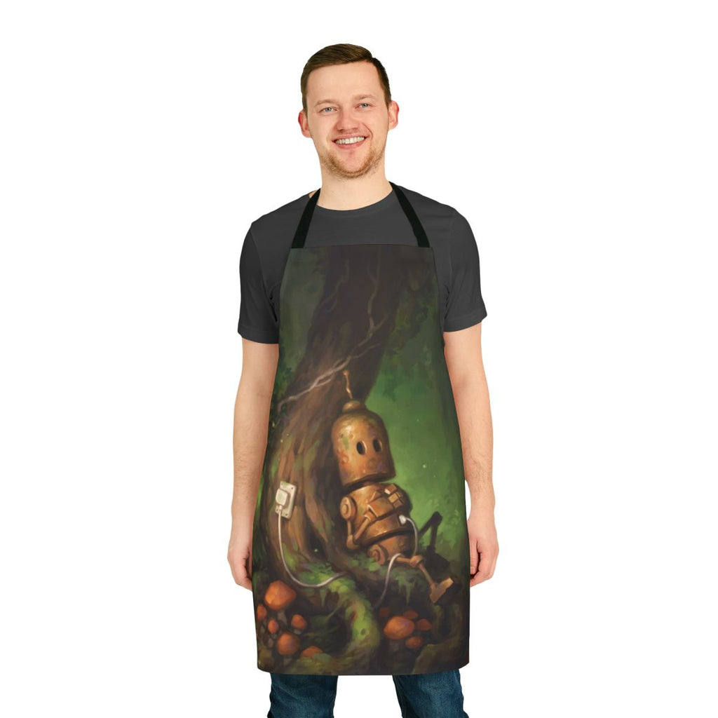 Robotic-themed apron with a nature-inspired design