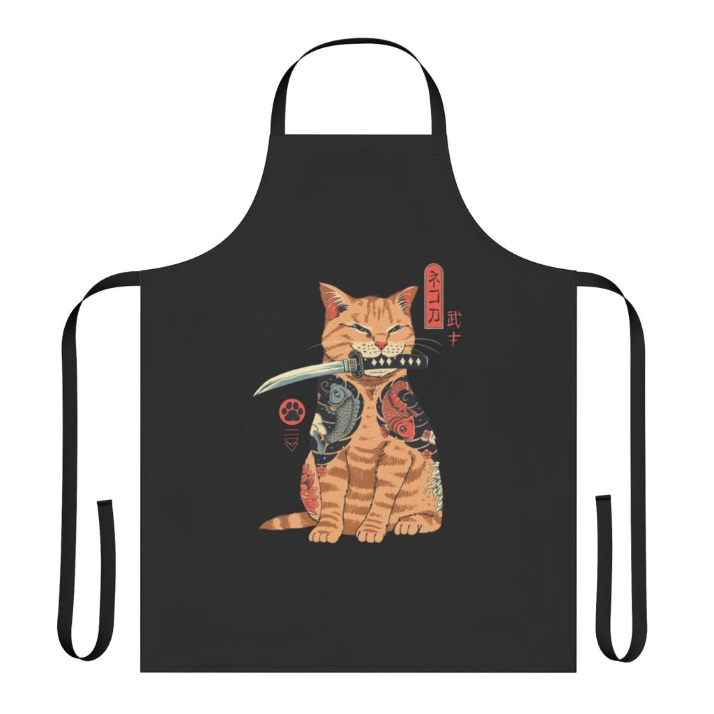 Catana Apron featuring a unique samurai cat design inspired by Japanese art.