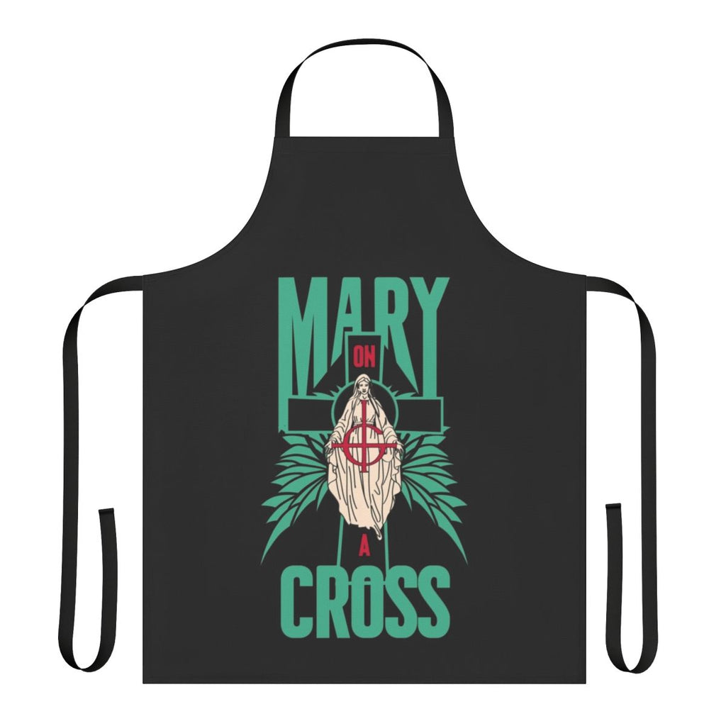 Apron featuring a satanic-inspired design with "Mary on a Cross" imagery, perfect for fans of the band Ghost.