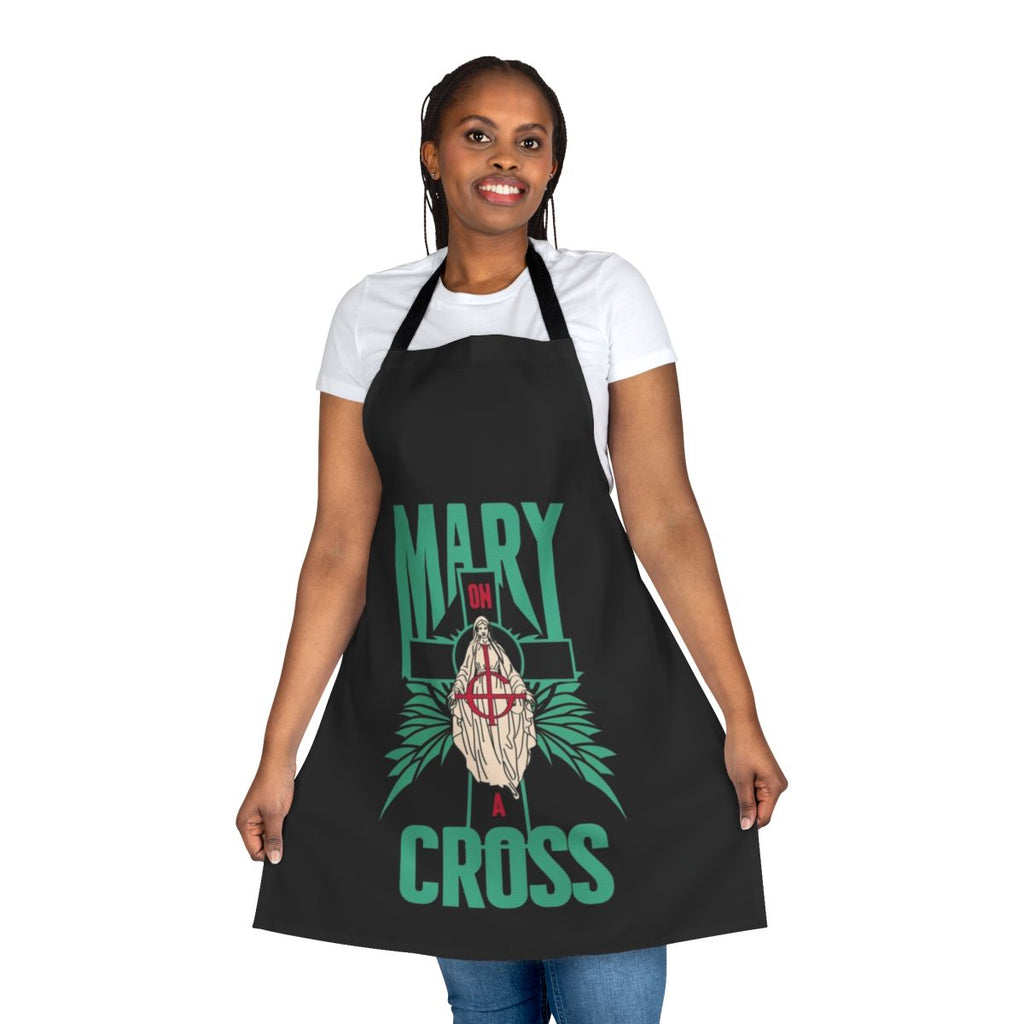 Apron featuring a satanic-inspired design with "Mary on a Cross" imagery, perfect for fans of the band Ghost.