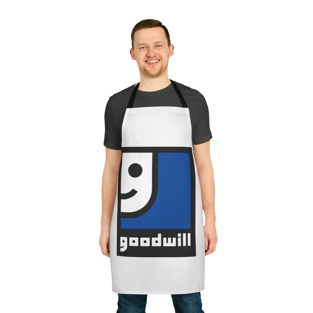 Secondhand apron featuring the Goodwill logo, available for purchase