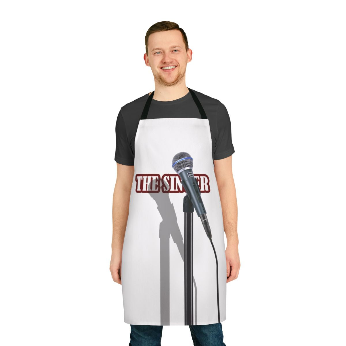 A unique and stylish apron featuring a microphone design, perfect for singers, musicians, and audio technicians.