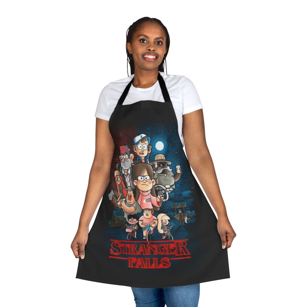 Stranger Things and Gravity Falls inspired apron featuring a unique crossover design
