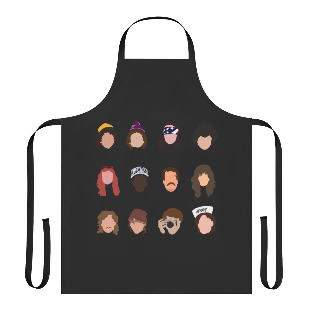 Vibrant fan art design featuring characters from the hit Netflix series Stranger Things on a high-quality cooking apron.