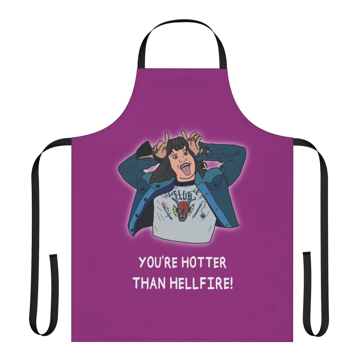 Stranger Things inspired apron with Eddie Munson and Hellfire Club design