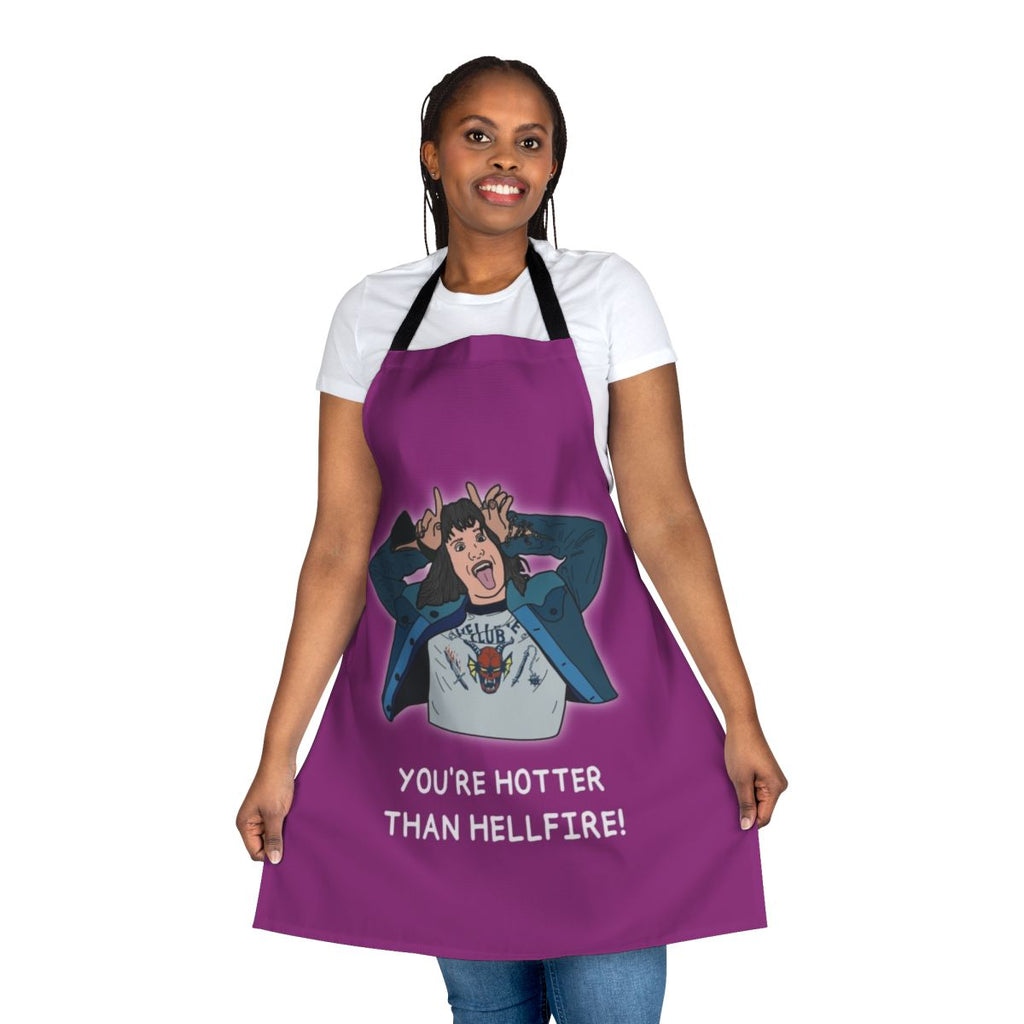 Stranger Things inspired apron with Eddie Munson and Hellfire Club design
