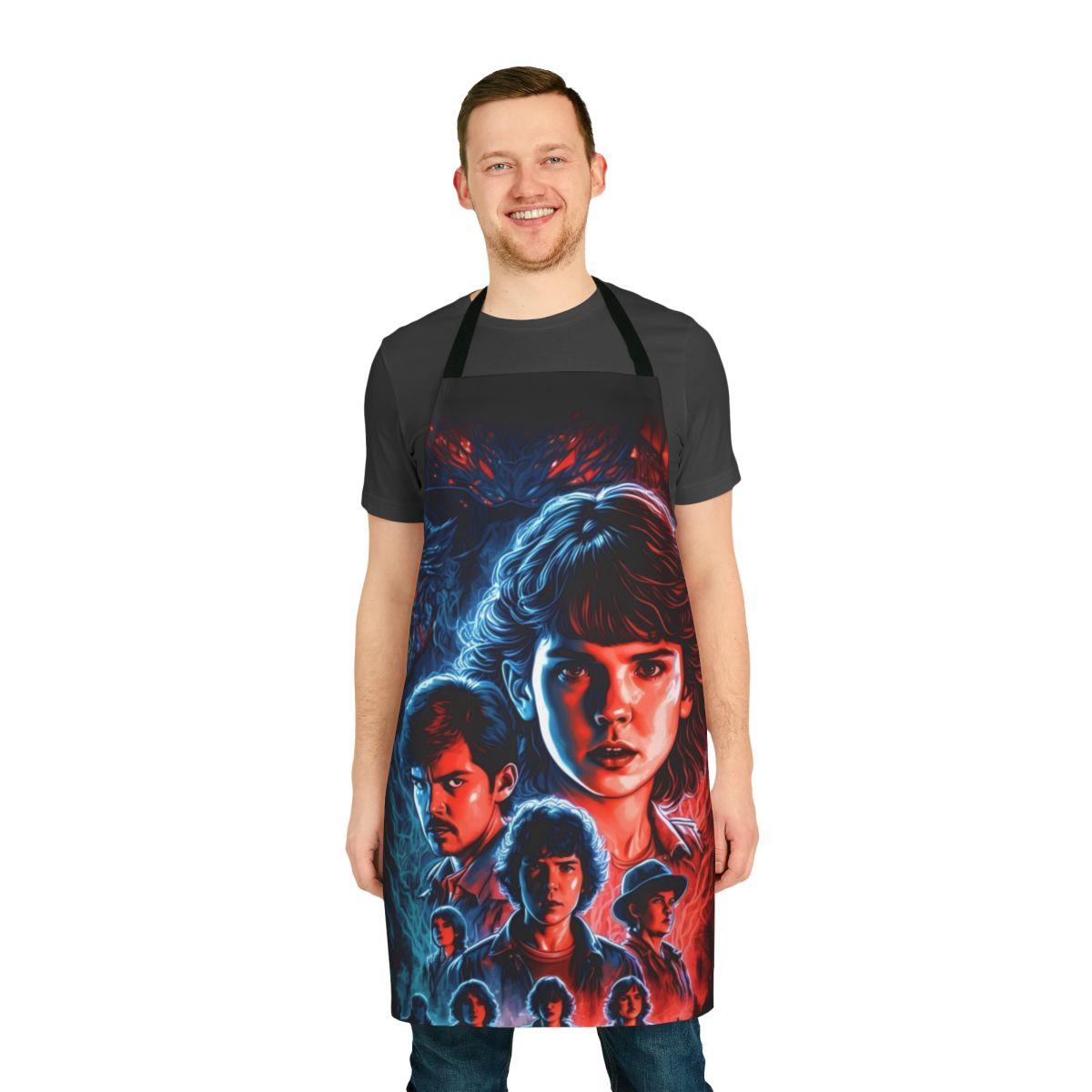 Colorful Stranger Things inspired Japanese anime style apron
