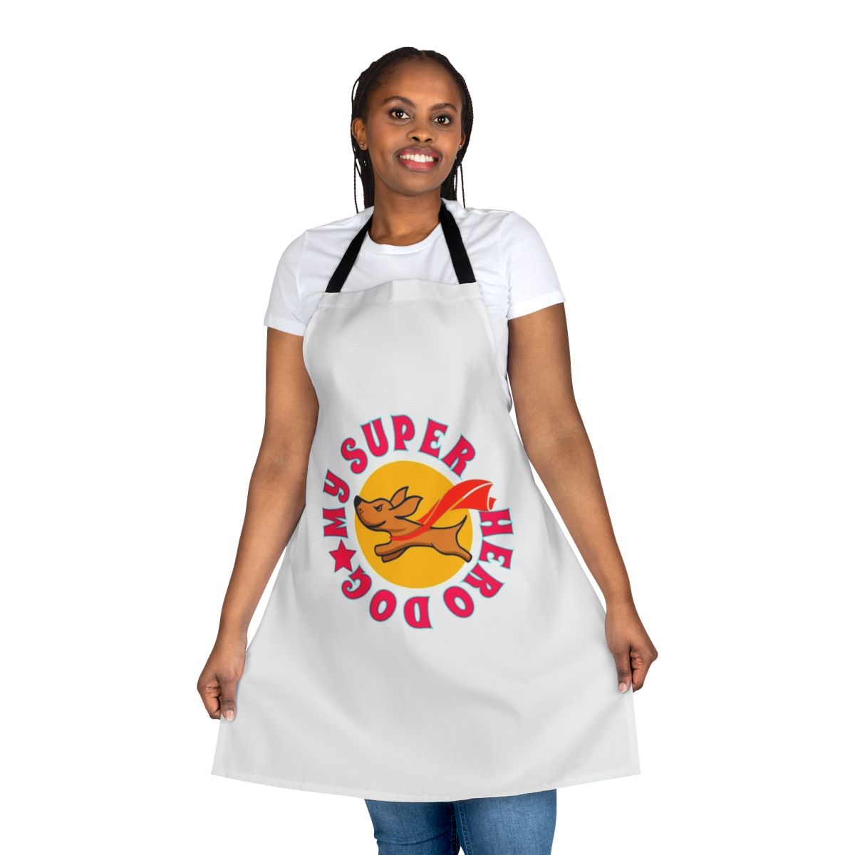 Apron featuring a fun and original superhero dog design