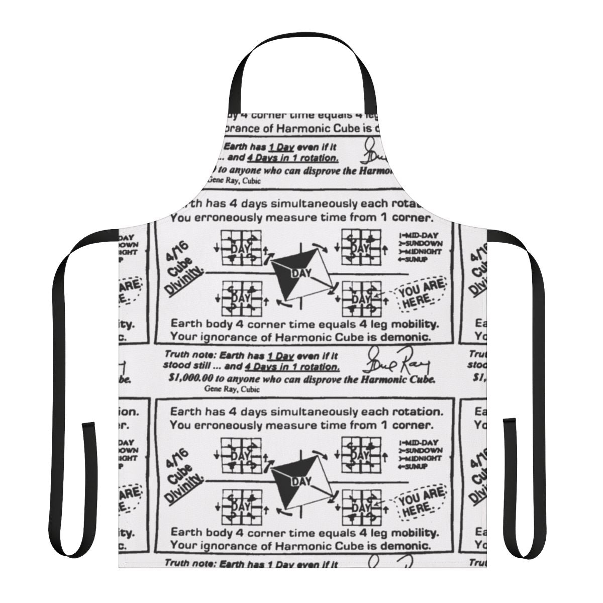 Apron featuring the iconic "time cube" design, a humorous meme and troll-inspired accessory.