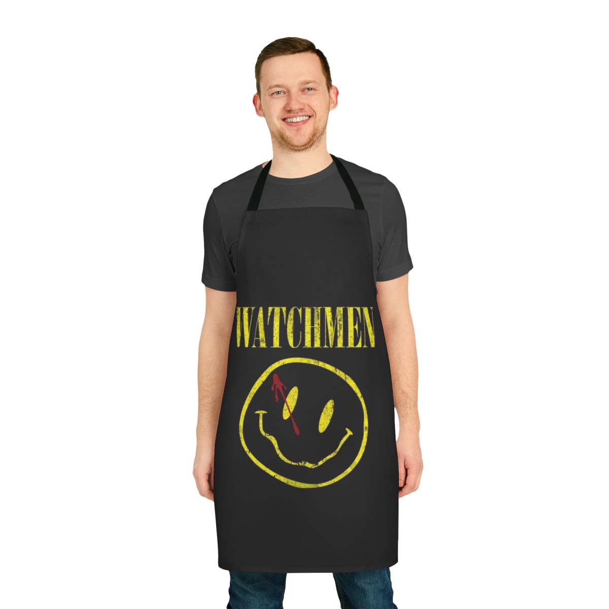 Apron featuring iconic Watchmen imagery and symbols