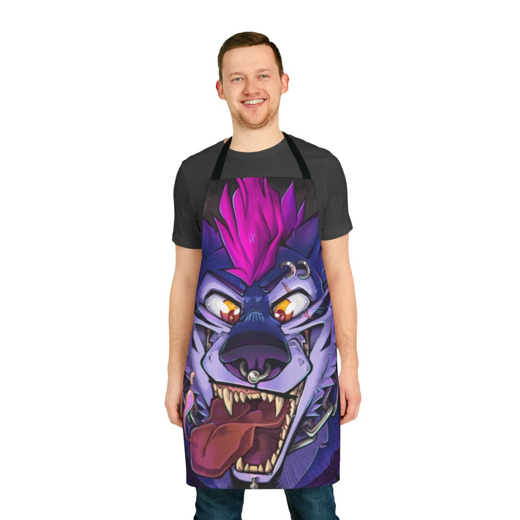 A vibrant apron featuring a detailed wolf maw design with sharp teeth, perfect for passionate fans of punk and furry fashion.