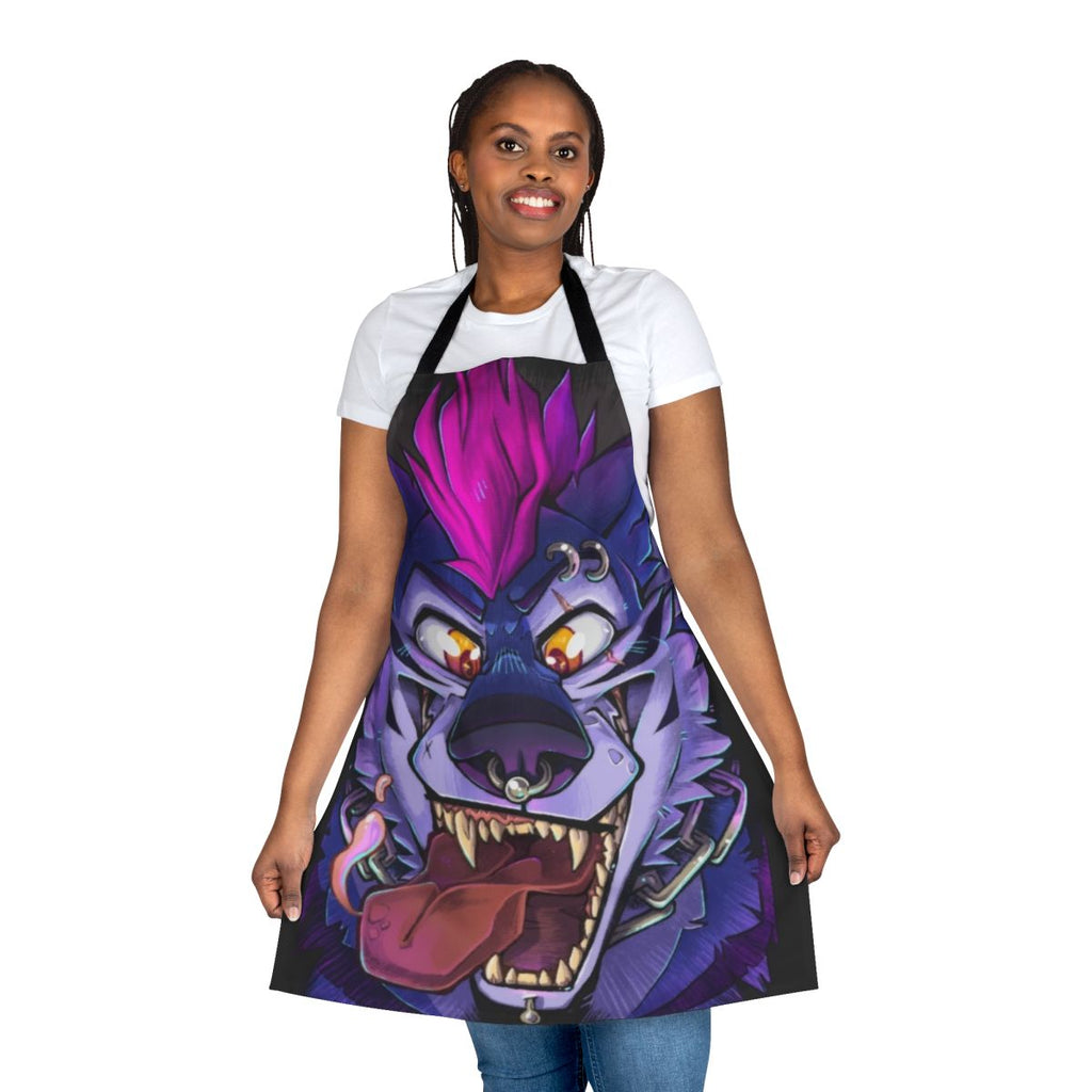 A vibrant apron featuring a detailed wolf maw design with sharp teeth, perfect for passionate fans of punk and furry fashion.