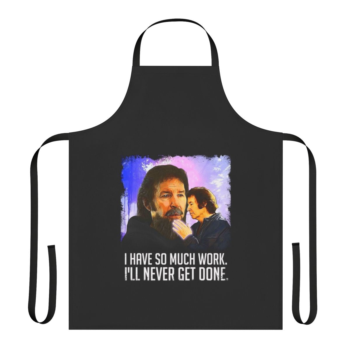 A stylish and durable work apron featuring a design inspired by the indie film Fateful Findings.