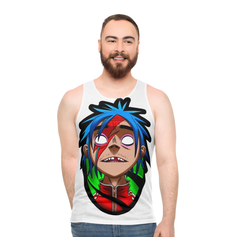 Unisex 2D graphic tank top with Gorillaz-inspired design