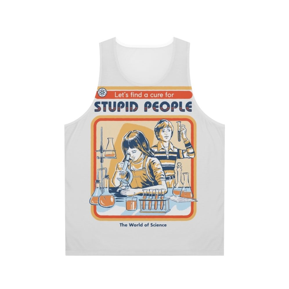 Unisex "A Cure for Stupid People" tank top, featuring a humorous science-inspired design