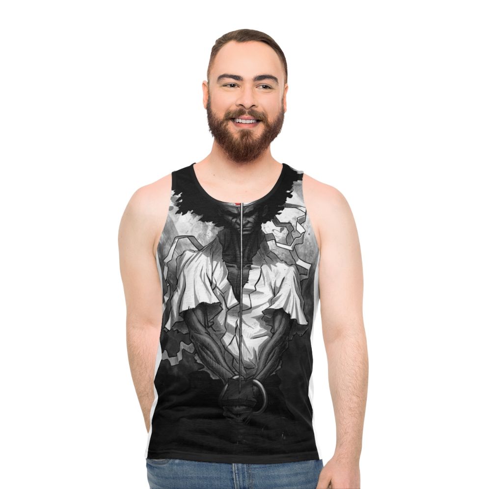 Unisex tank top with afro samurai inspired design