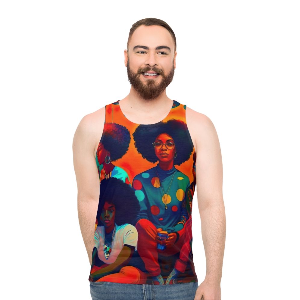 Unisex tank top with afrofuturistic, psychedelic art design