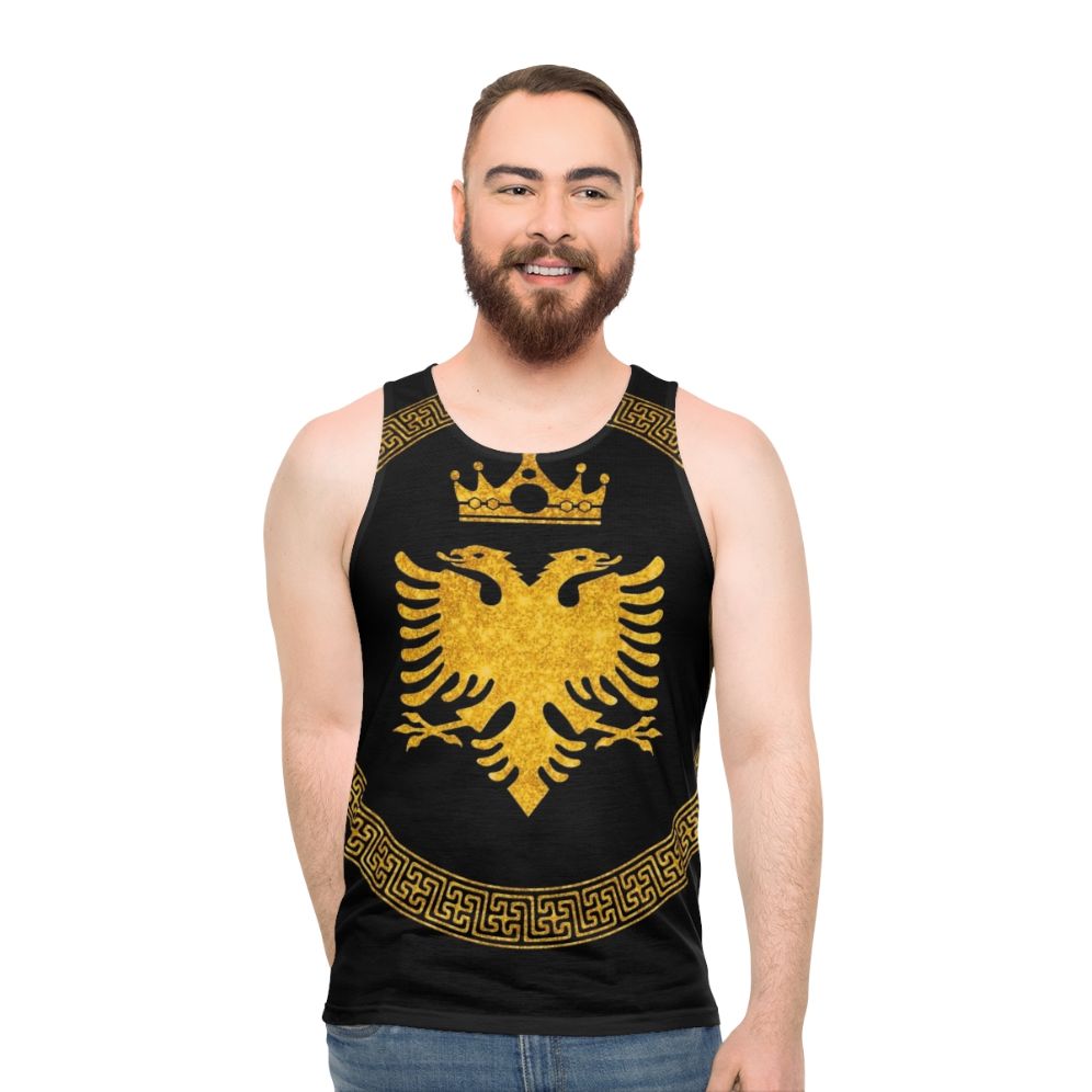Unisex tank top with Albanian flag and double headed eagle design