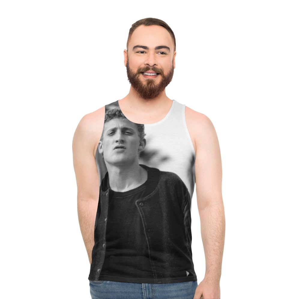 Unisex Alex tank top with black and white portrait design
