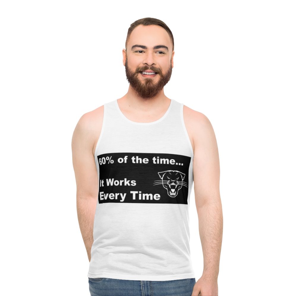 Unisex tank top with Anchorman-inspired design