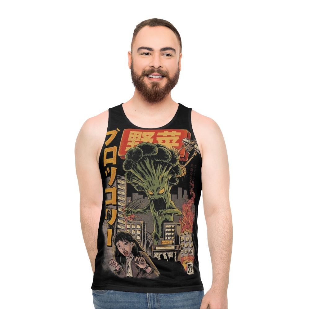 Unisex anime broccoli tank top with retro Broccozilla horror design