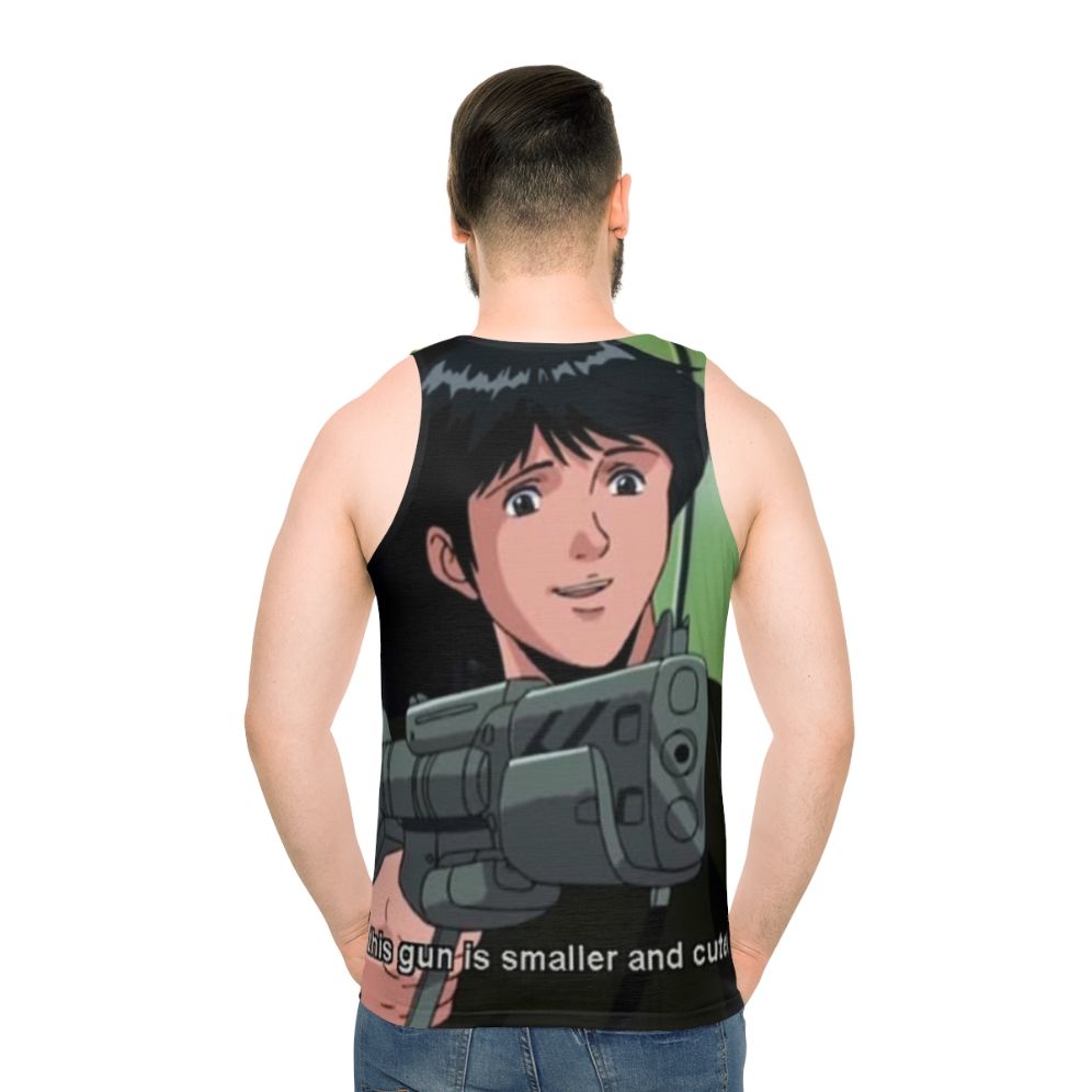 Unisex Anime-Inspired Military Tank Top with Gun Meme