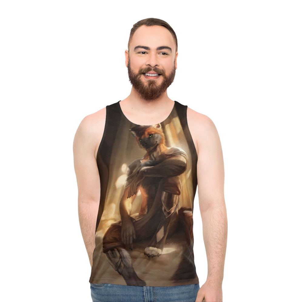 Unisex anthro wolf tank top with digital art design
