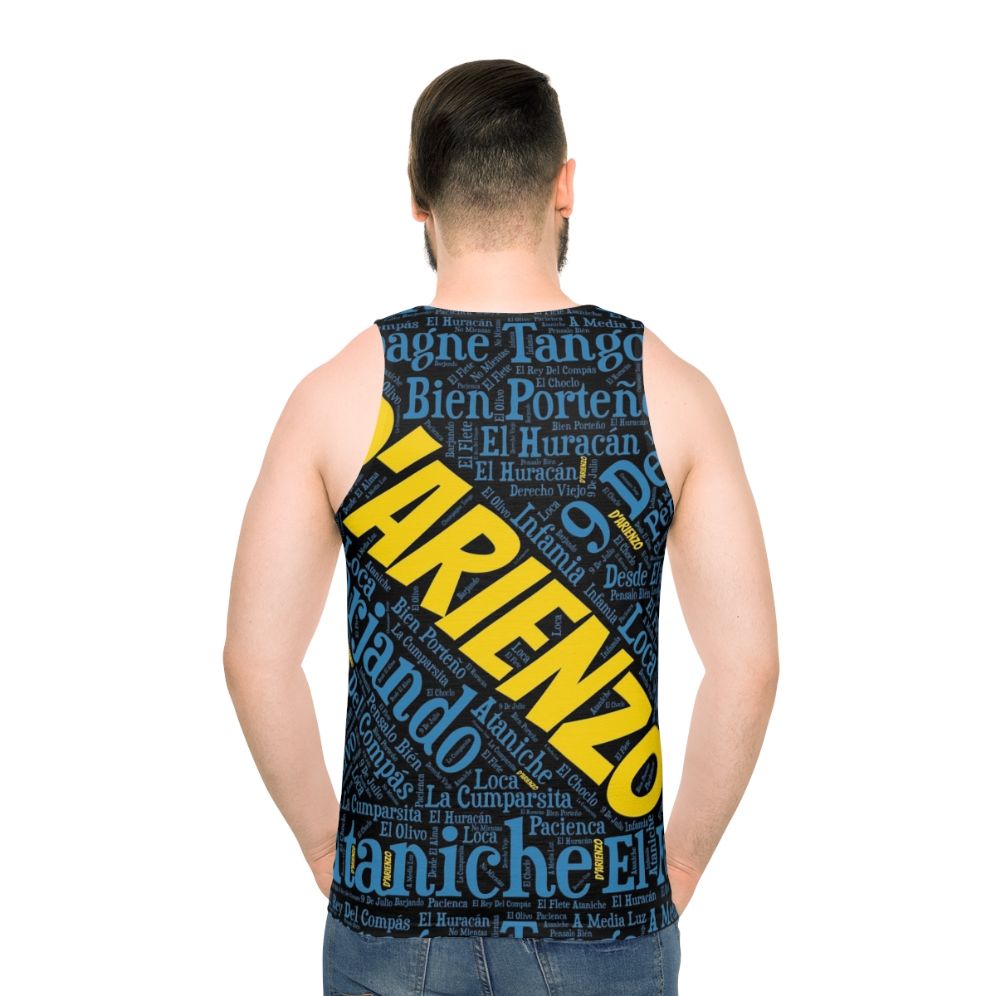 Unisex tank top with Argentine tango D'Arienzo word font art