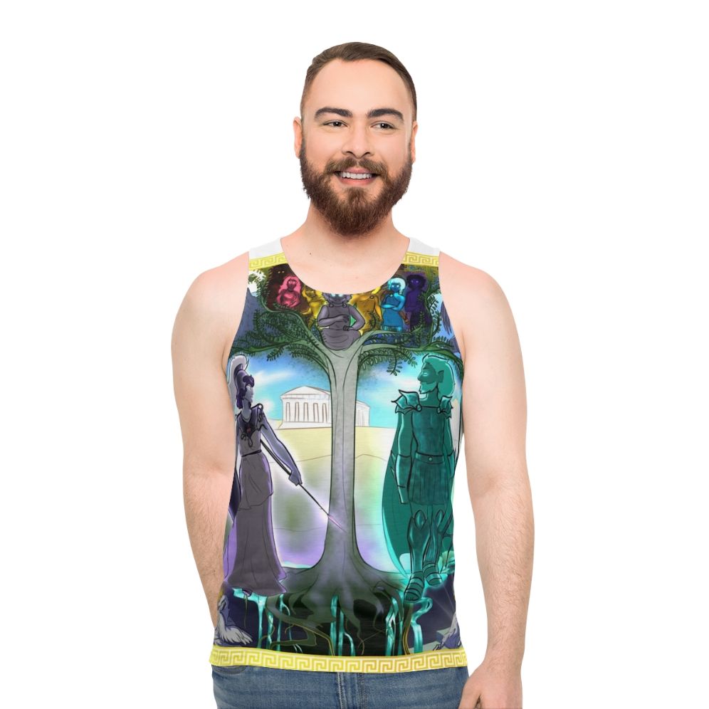 Unisex tank top with Athena and Arachne Greek mythology design