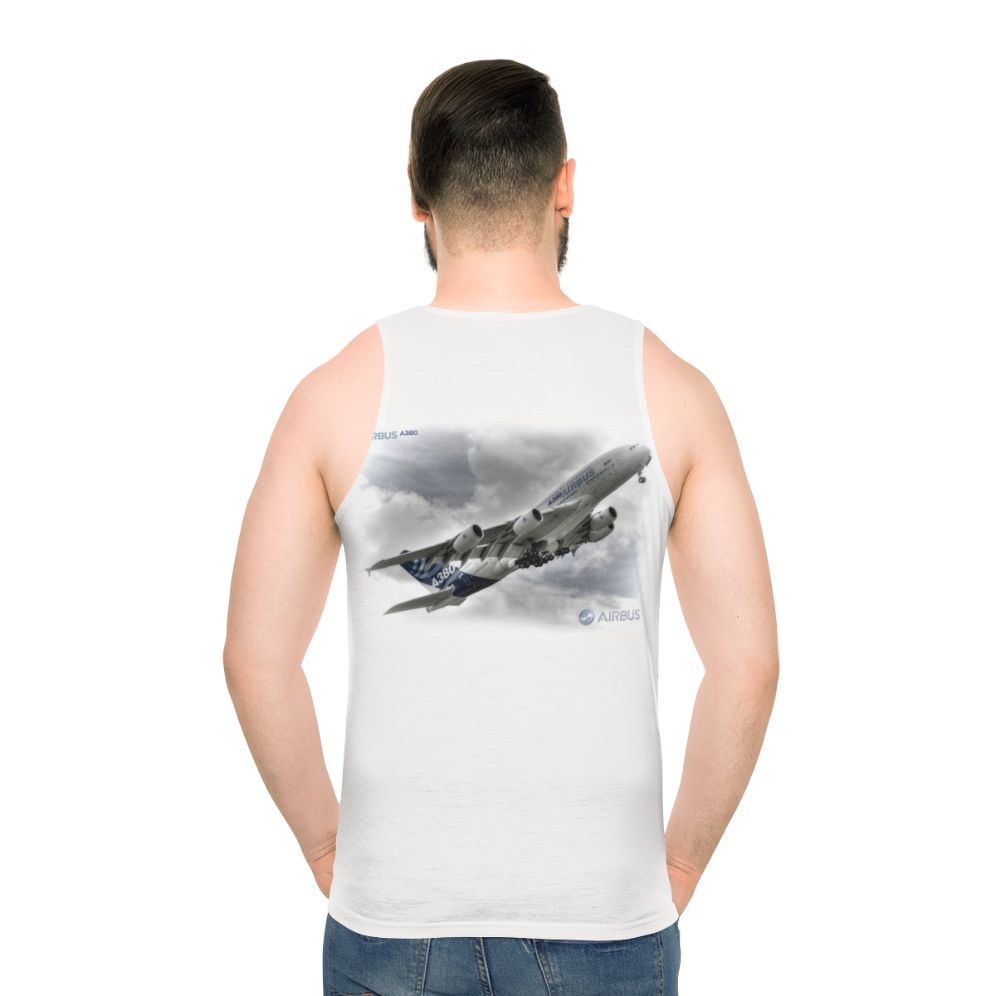 Unisex aviation enthusiast tank top featuring Airbus A380 airplane design