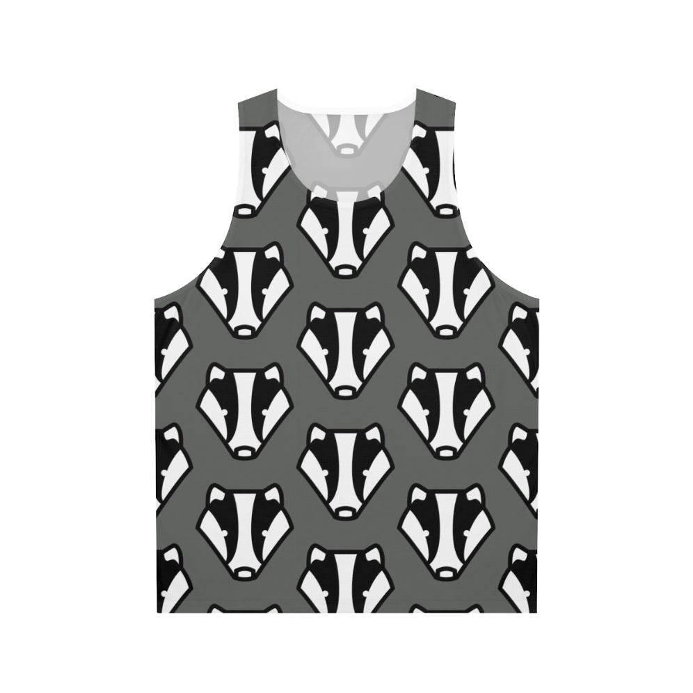 Unisex badger themed tank top with grey and black design