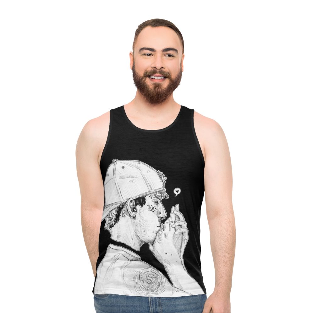 Unisex black and white band drummer tank top