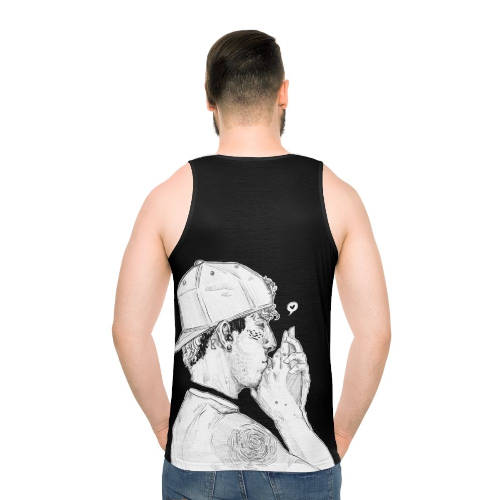 Unisex black and white band drummer tank top