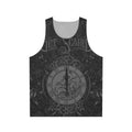 Unisex band tank top with scary demons and floral print design