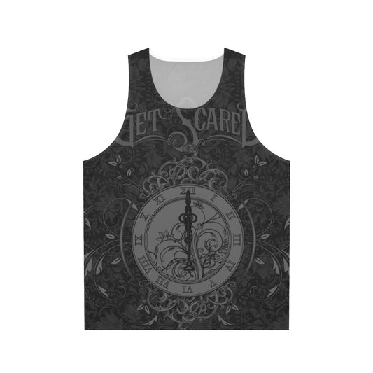 Unisex band tank top with scary demons and floral print design