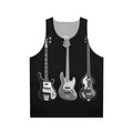 Unisex tank top featuring bass and guitar designs