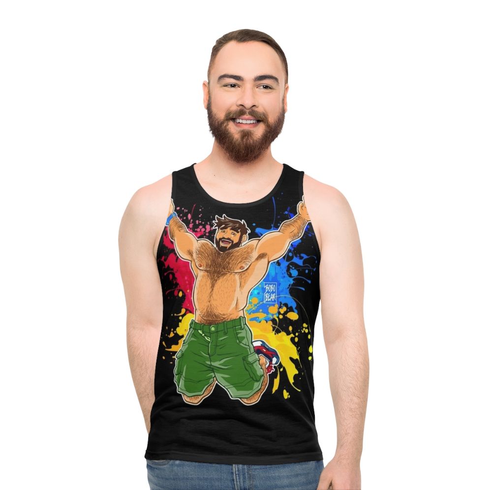 Unisex tank top with bear, otter, and pride designs