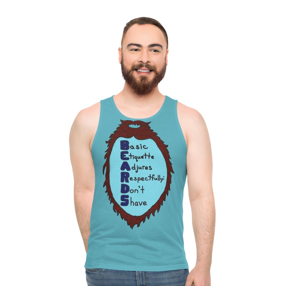 Unisex tank top with acrostic poem celebrating beards