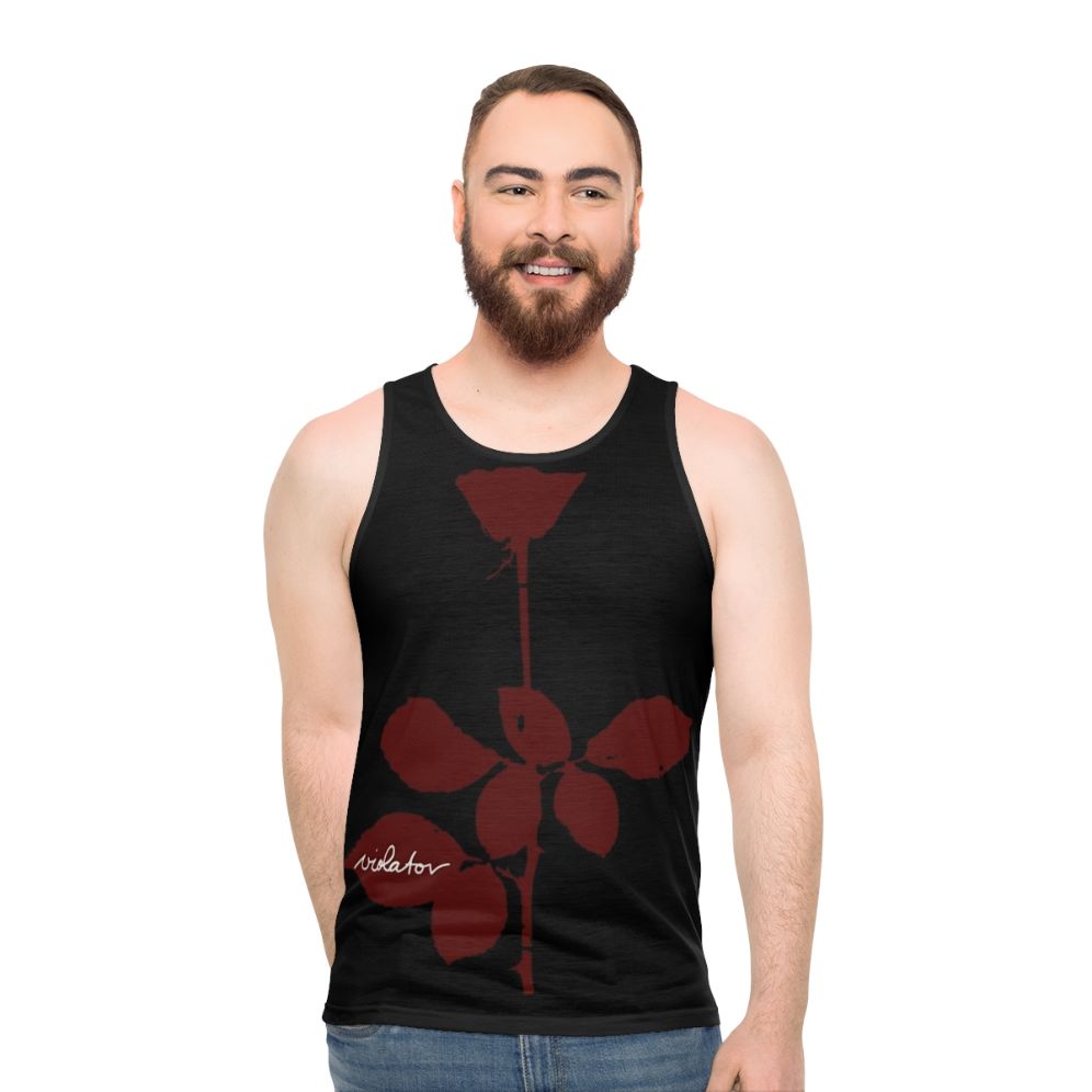 Unisex best friend 80s music tank top with rose design
