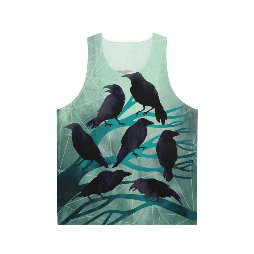 Unisex tank top with bird design and celestial motif