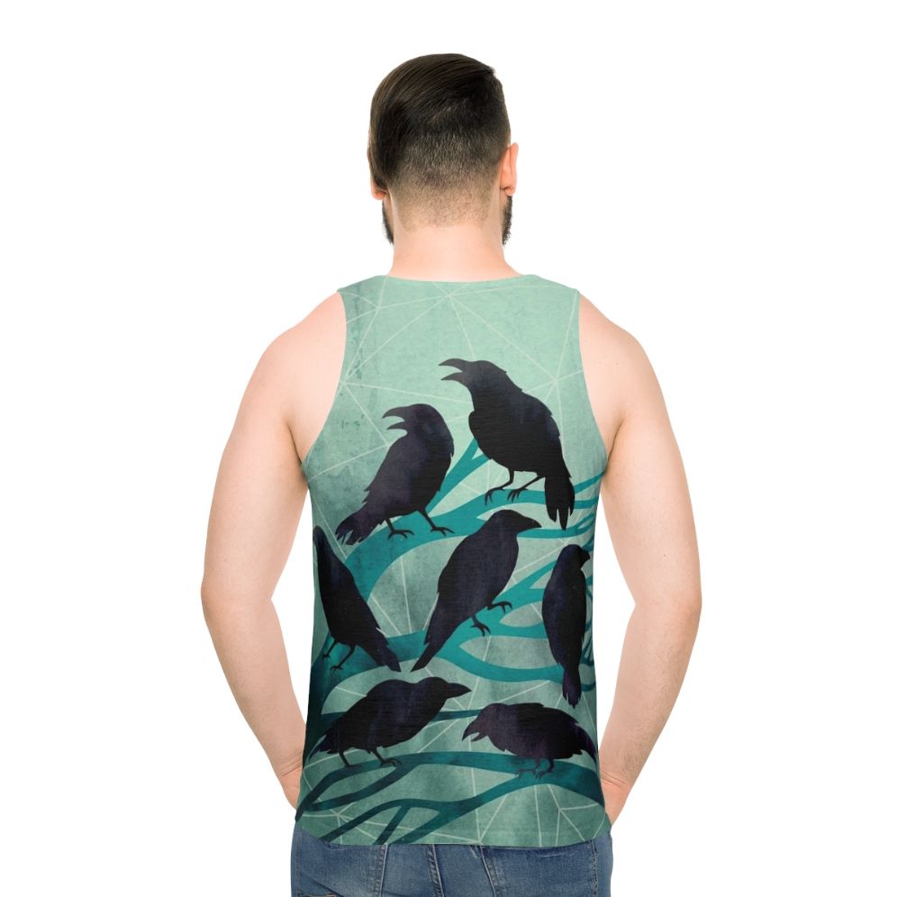 Unisex tank top with bird design and celestial motif