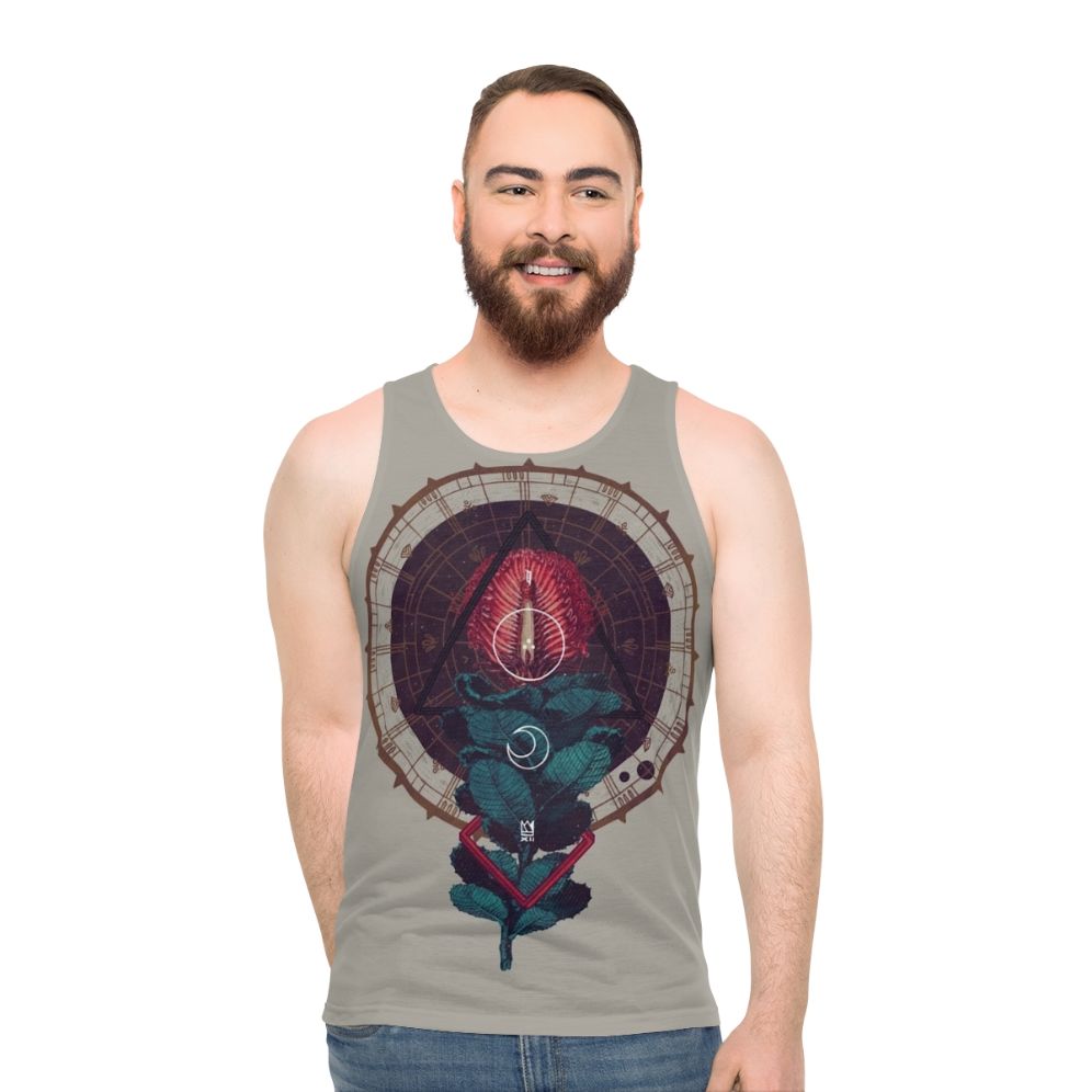 Unisex tank top with sacred geometry and arcane symbols