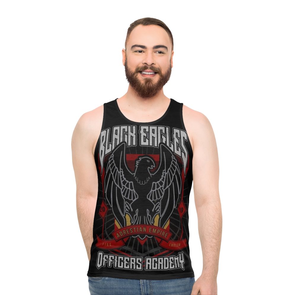 Unisex black tank top with the emblem of the Black Eagles House from Fire Emblem: Three Houses