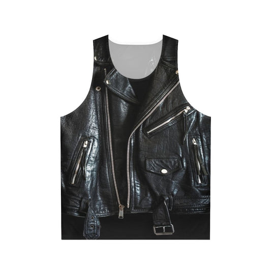 Unisex black leather jacket inspired tank top