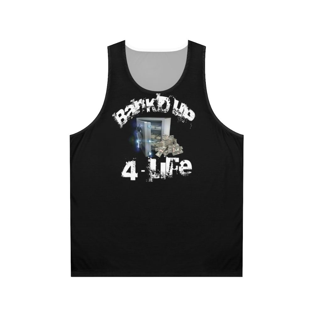 Unisex black tank top with lavish d and sacramento branding